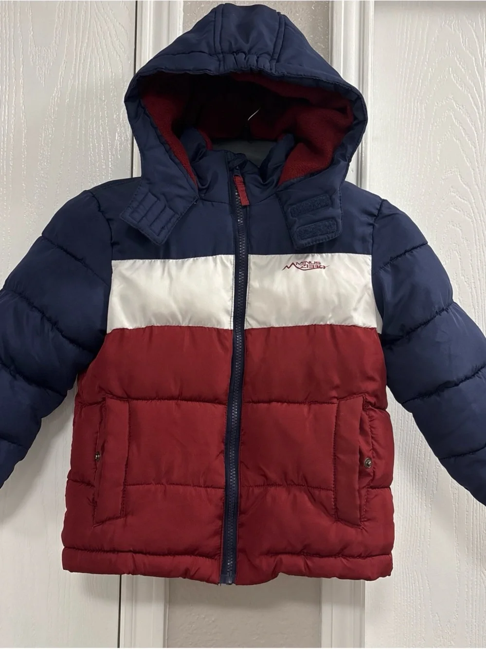 Children's Navy, White & Red Puffer Jacket with Hood